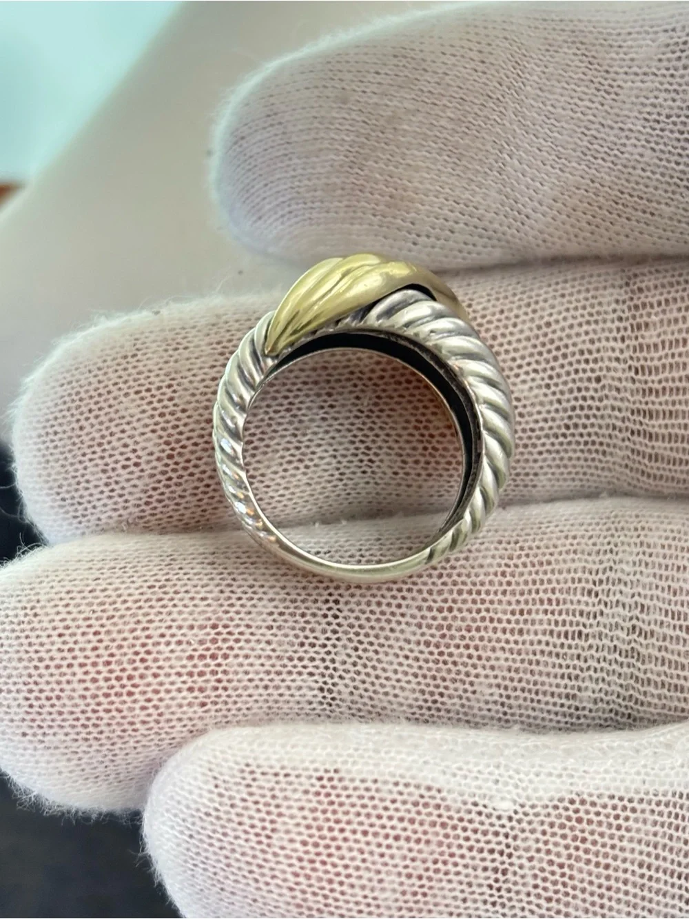 David Yurman 925 & 14k Gold Crossover Cable Ring 5